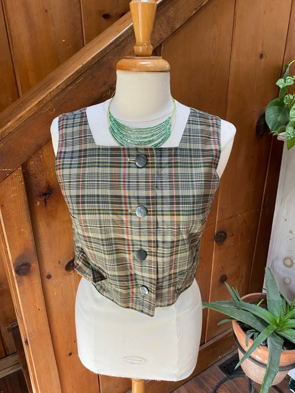 Vintage Handmade Reversible Plaid Sleeveless Top Vest